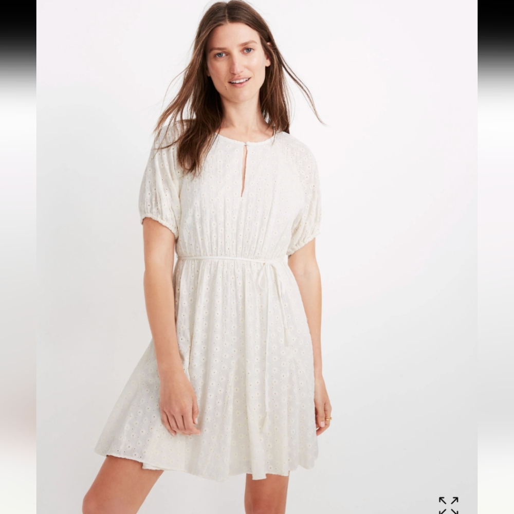MADEWELL Eyelet Tassel-Tie Mini Dress Size 10 Cream/Ivory